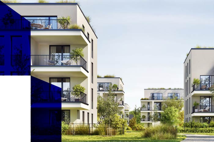 Immeubles en 3D vus de profil